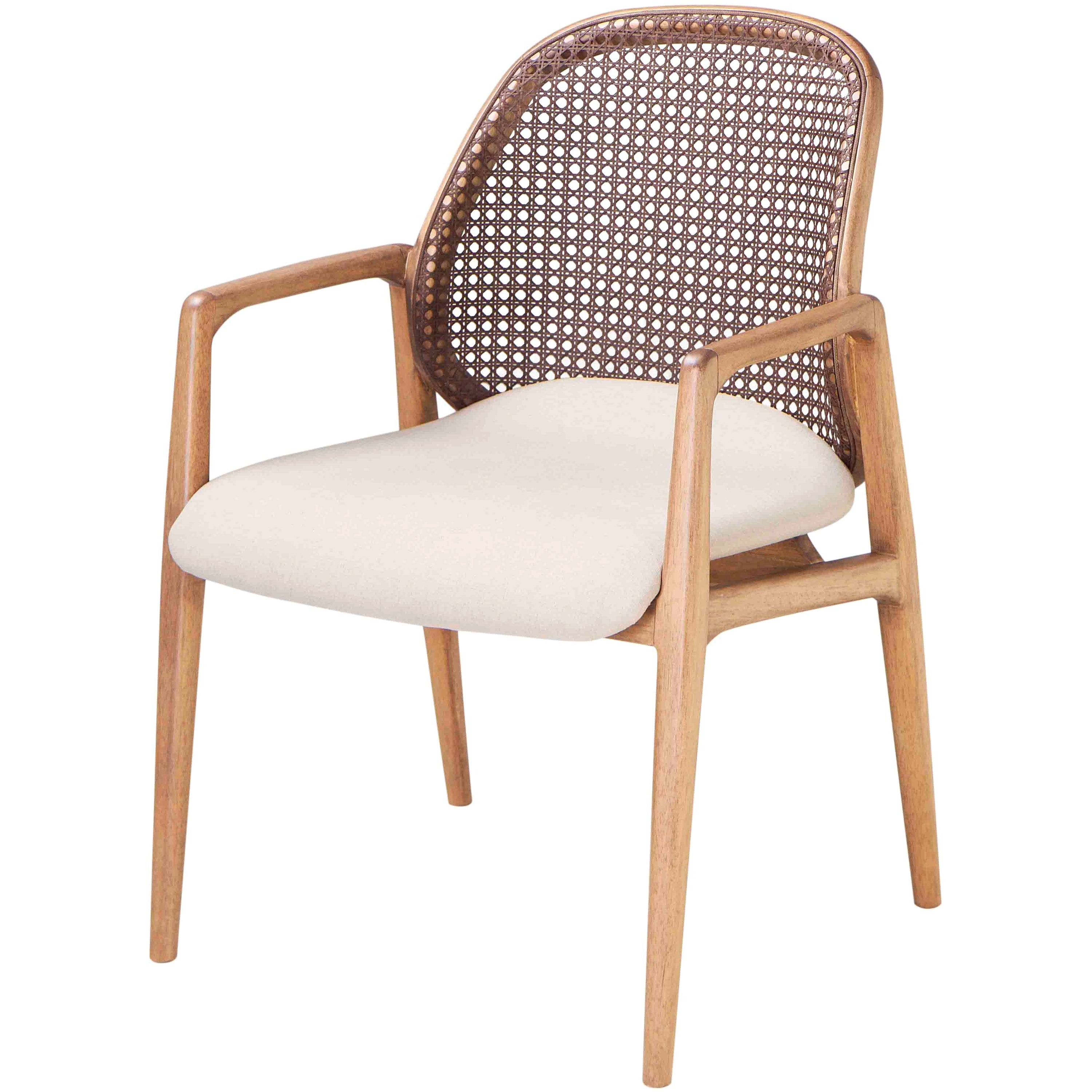 Straw Backrest, Seat Fabric Offwhite Dining Chair, Blumenau For Sale at