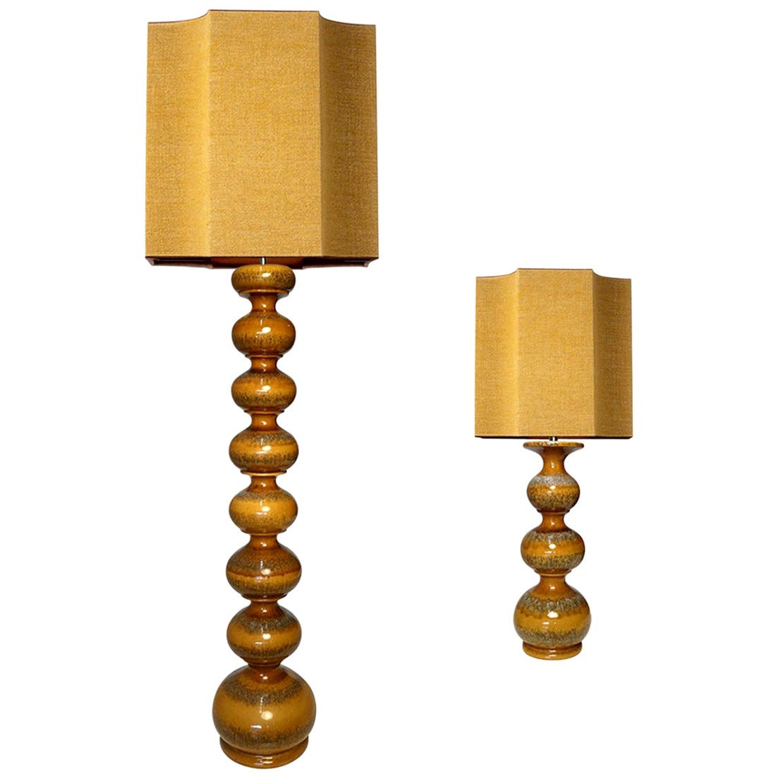 Pair of Extra Large Glass Shaped Table Lamp with Custom Made Silk Lamp