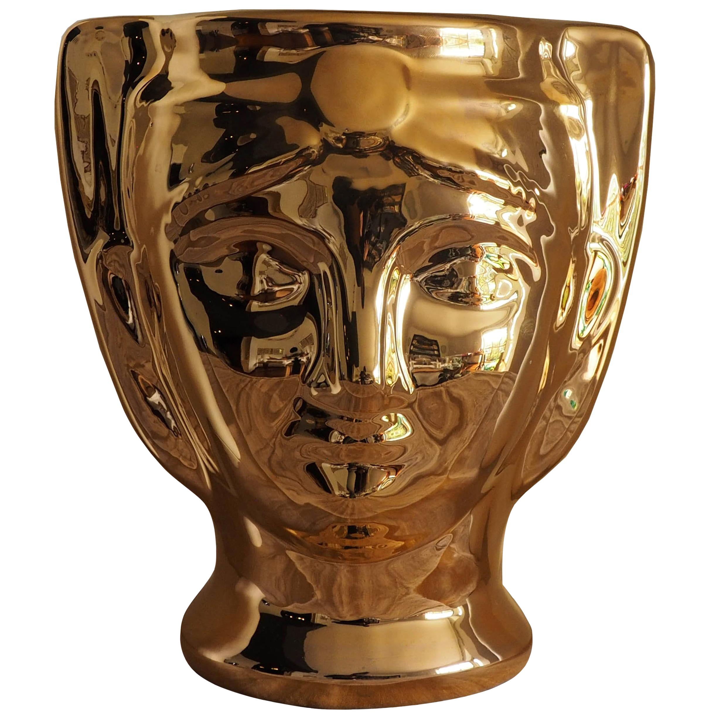 21st Century, SicilianMoor's Head. Ceramic Vases, Gold. Hand Made Made in Italy 