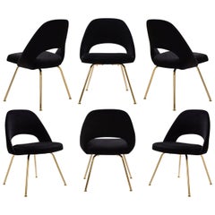 Saarinen Executive Armless Chairs in Noir Velvet, Gold Edition, Set of 6