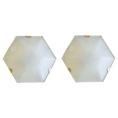 Pair of 1950s Wall Lights in Hexagonal Shape Brass White Lacquer by Stilnovo