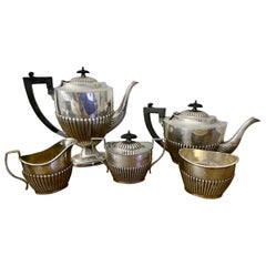 Victorian Style Silver-Plate 5 Piece Tea Service, Queen Anne Design