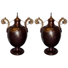 Paar große Bronze-Tischlampen