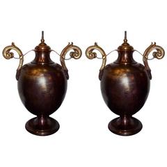 Antique Pair of Large Bronze Table Lamps
