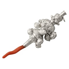 Antique Victorian Sterling Silver and Coral Combination Whistle and Rattle