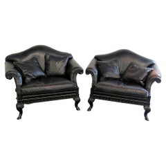 Pair of Georgian Rams Head Oversized Leather Club Chairs Armchairs