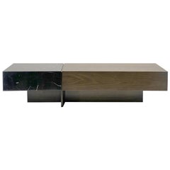 Modern Cocktail Table in Ebonized Walnut with Vanilla Noir Ceasarstone