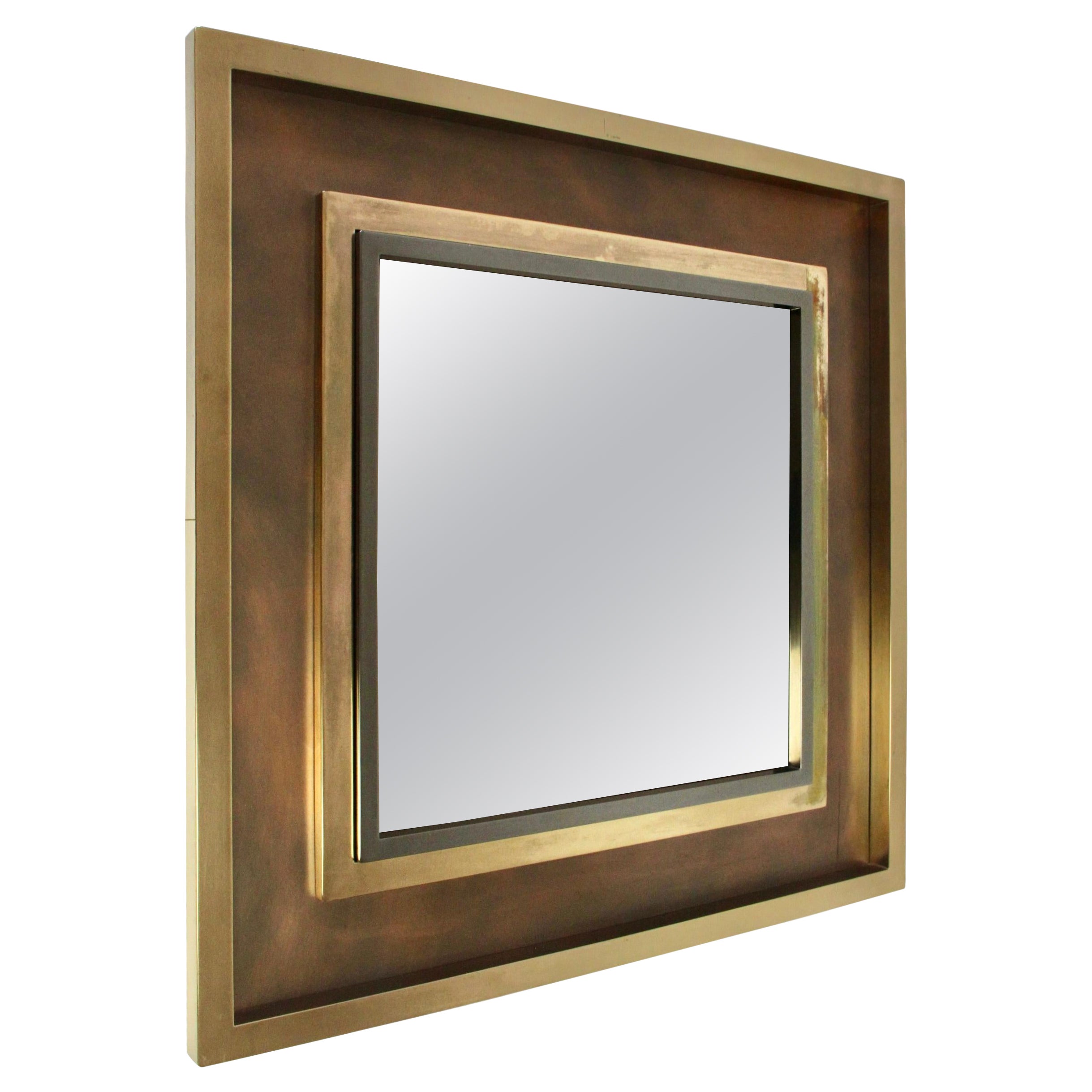 Huge Jansen Style Brass, Nickel & Copper Wall Mirror by Vereinigte Werkstätten For Sale