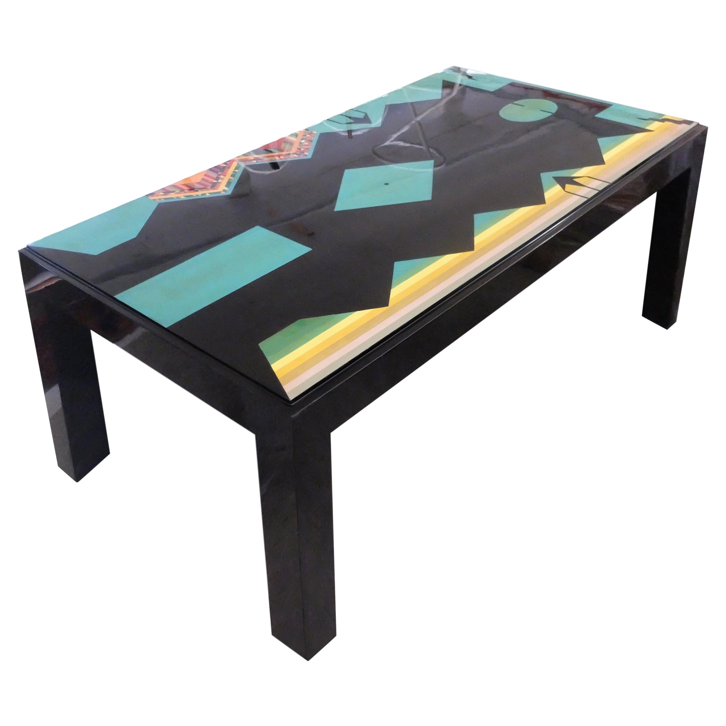 Grande table noire unique du milieu du siècle dernier d'Alessandro Mendini pour Nanda Vigo, 1985