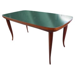 Italian Mid-Century Modern Wooden Dining Table with Green Glass Top, circa 1950