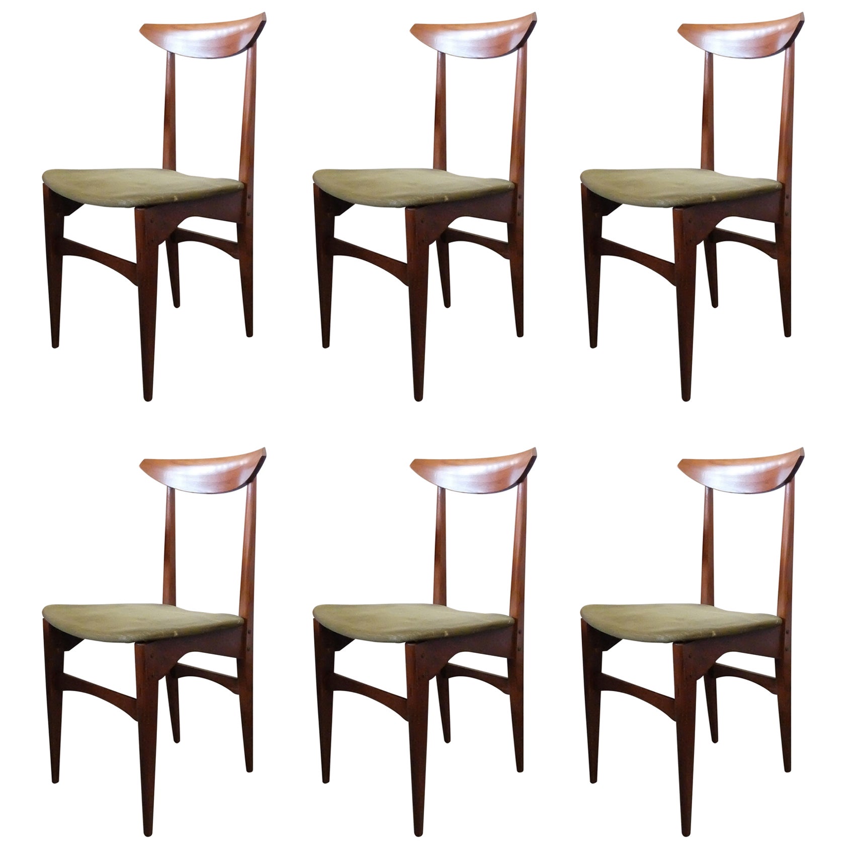 Set of 6 Italian Mid-Century Modern Wooden Dining Room Chairs, circa 1950
