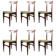 Ensemble de 6 chaises de salle à manger italiennes en bois de style mi-siècle moderne, vers 1950