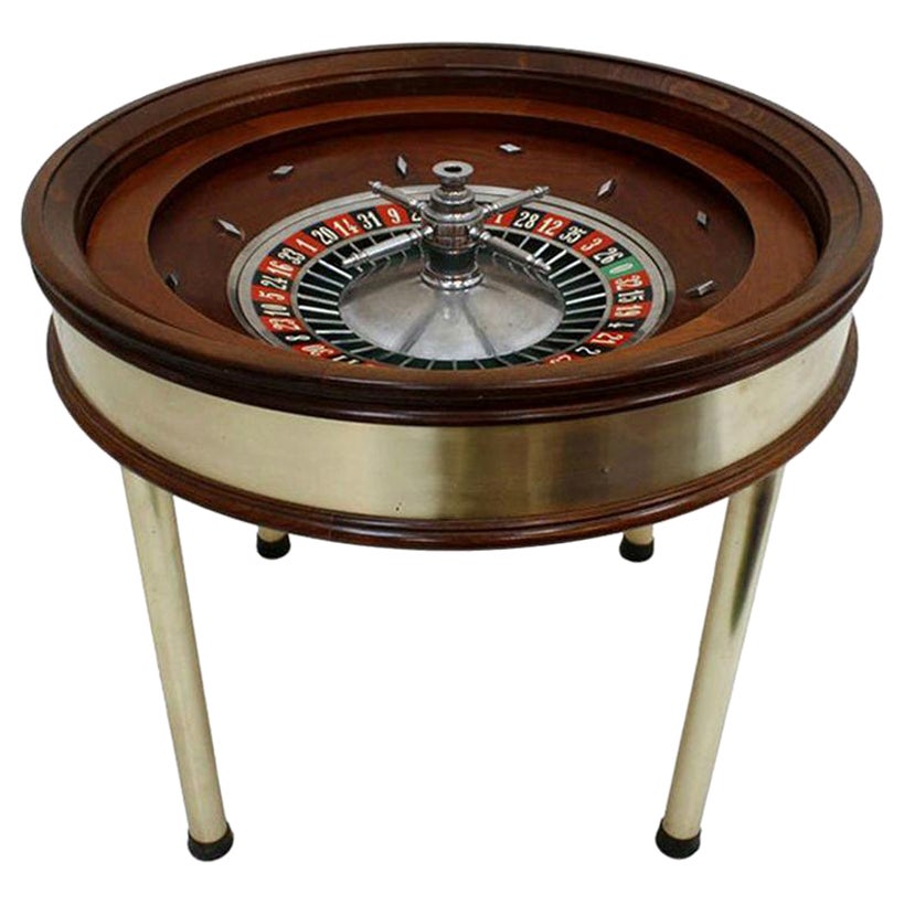 Mid-Century Modern Wood Brass French Roulette Game Table For Sale