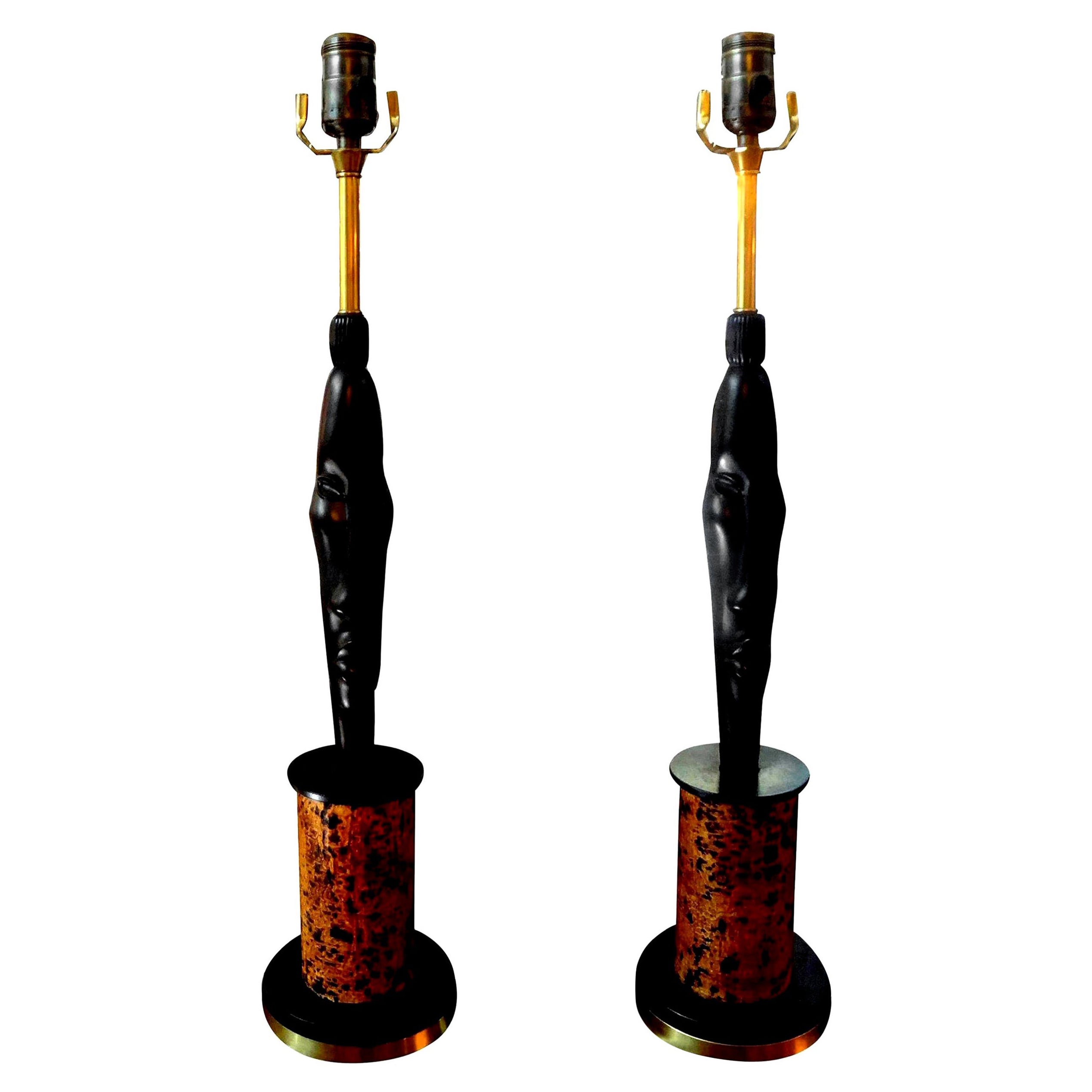Pair of Midcentury African Inspired Modernist Lamps
