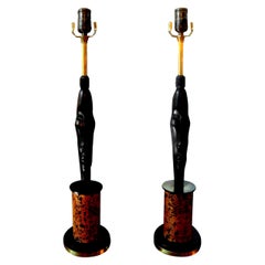 Pair of Midcentury African Inspired Modernist Lamps