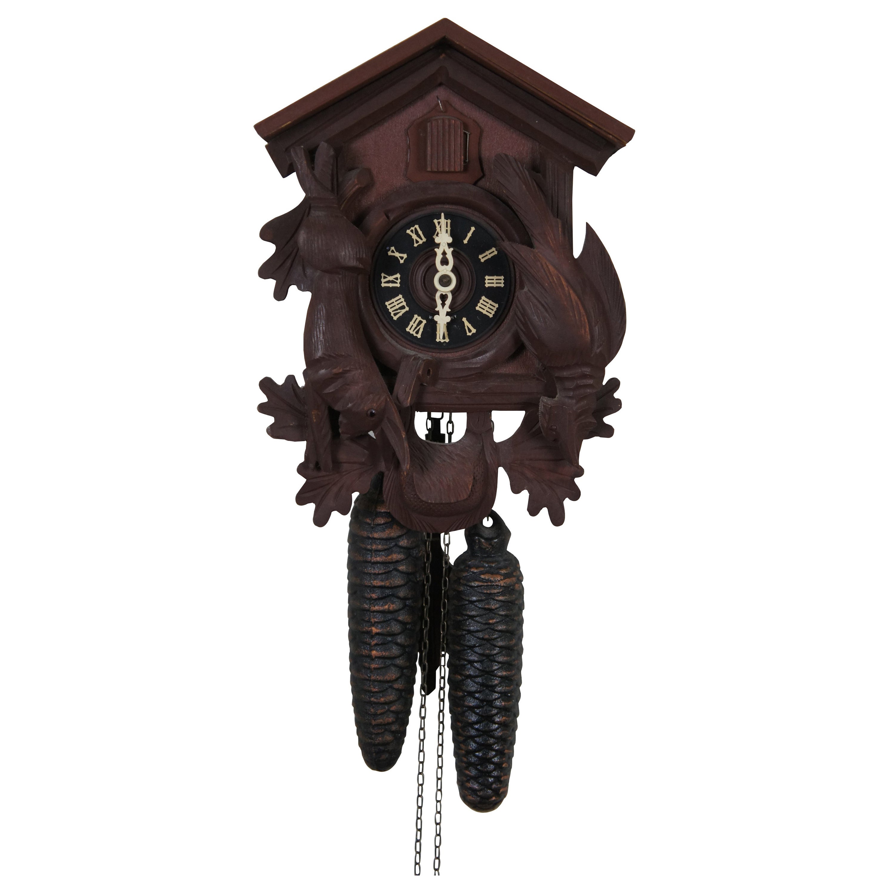 Black Forest Mantel Clock with Hunter Presenting His Hunted Game For