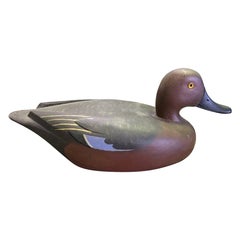 D.W. Nichol Signed Hand Carved Wood Duck Decoy, Male Cinnamon Teal