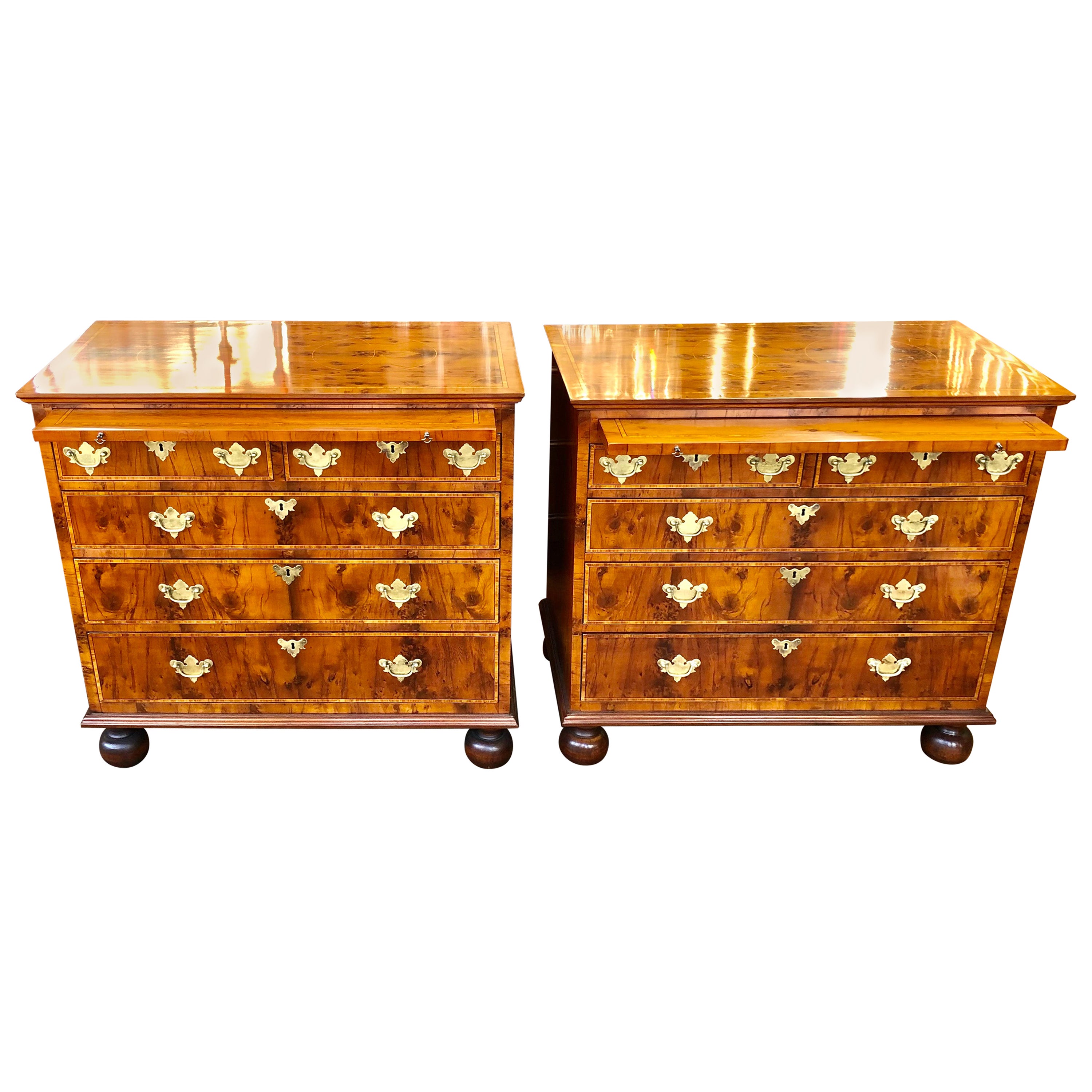 Elegant Pair of Bachelor's Chests with Brass Pulls For Sale at 1stDibs