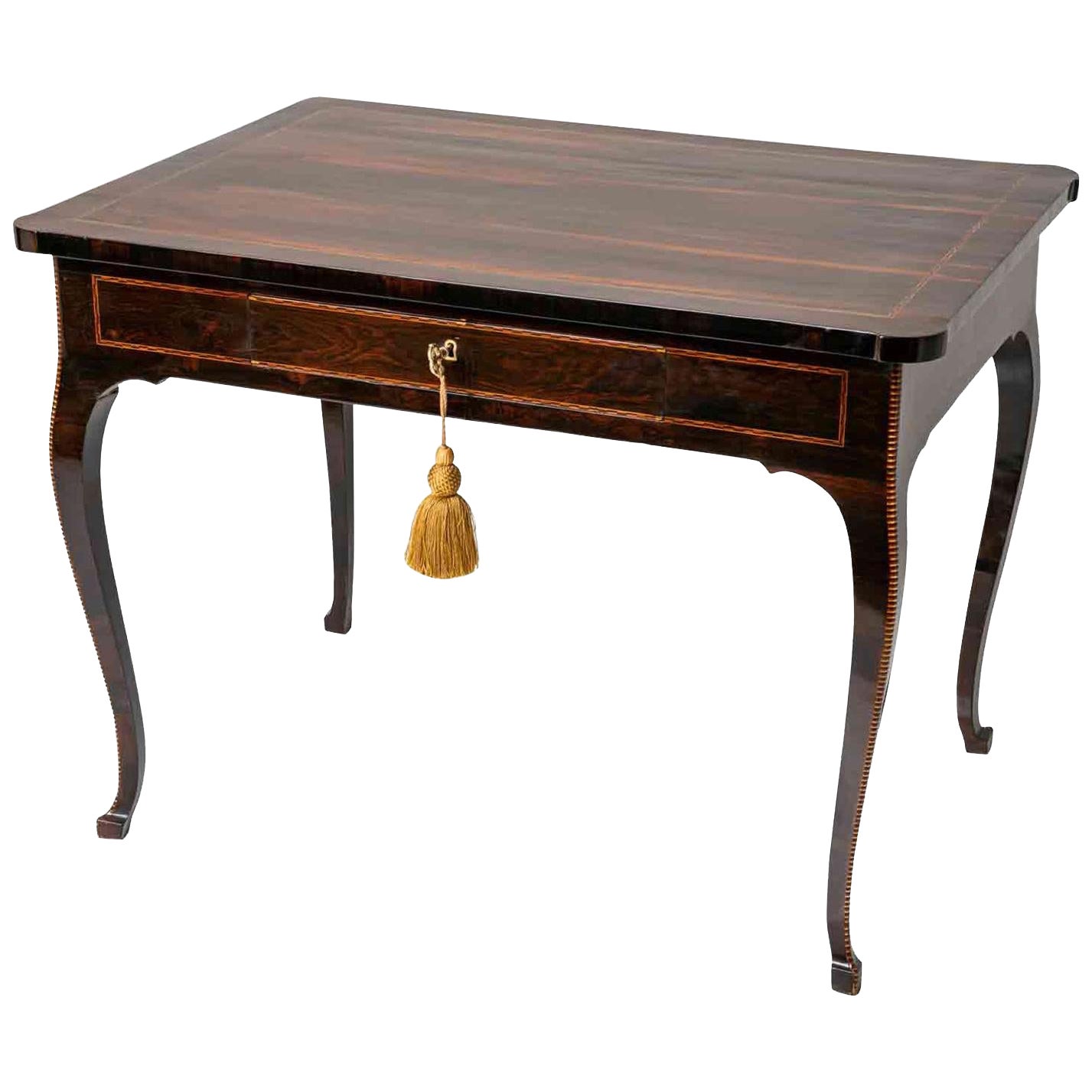 18th Century Italian Louis XV Writing Table Inlaid Rosewood Center Desk For Sale