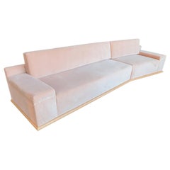 Custom Blush Pink Velvet Sectional Sofa with Maple Wood Base by Adesso Imports