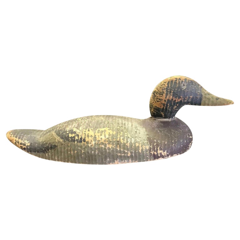 Hand Carved and Painted Large Vintage Wood Duck Decoy, Early 20th