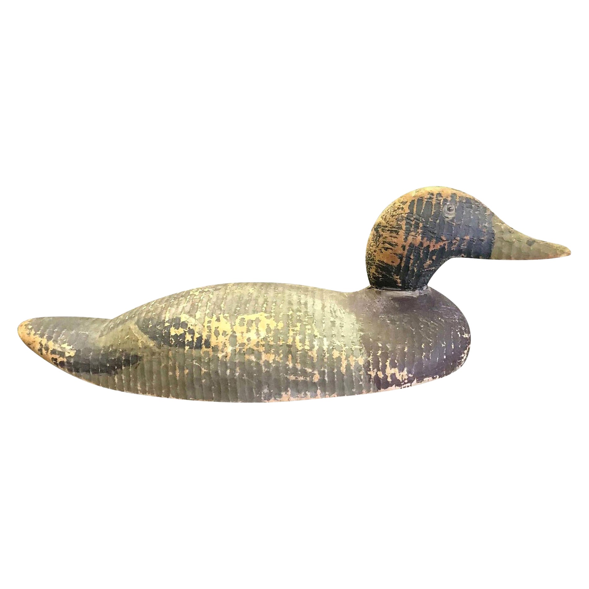 Hand Carved and Painted Large Vintage Wood Duck Decoy, Early 20th Century