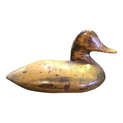 Hand Carved and Painted Large Vintage French Wood Duck Decoy, Mid-20th Century