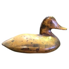 Hand Carved and Painted Large Vintage French Wood Duck Decoy, Mid-20th Century