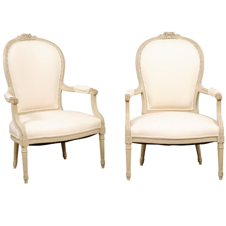 Pair of French Late 19th Century Louis XVI Style Armchairs with Carved ...