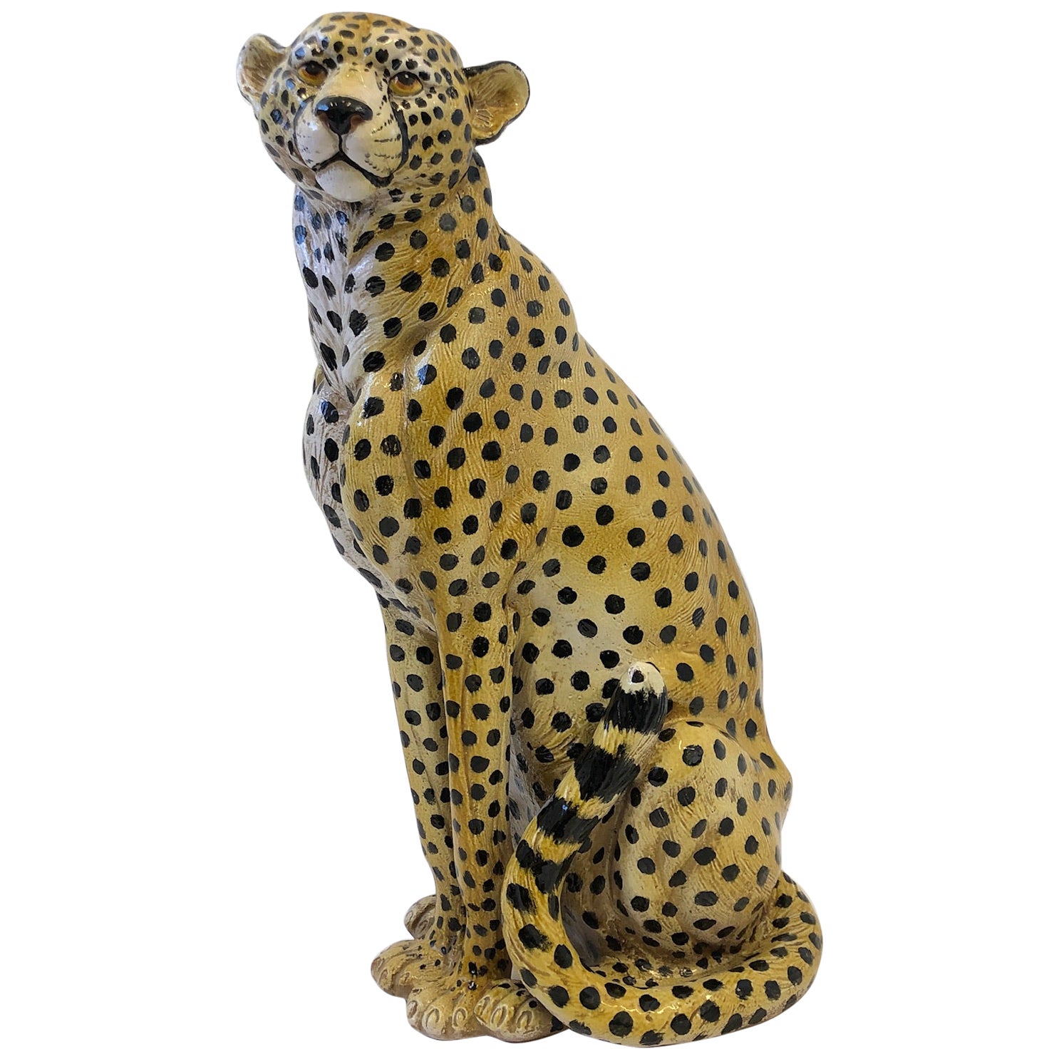 Midcentury Sitting Cheetah Made of Molded Ceramic, Marked X.MY For Sale