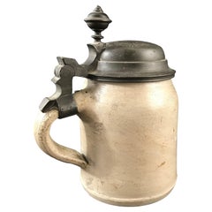 Antique Germanic Pewter Covered Beer Mug - 19th Century - Germany