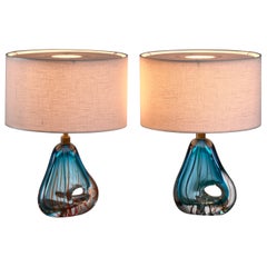 Pair of Blue Murano Glass Table Lamps