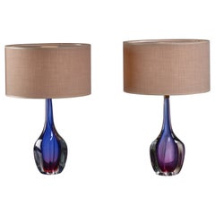 Pair of Purple and Blue Arte Nuova Murano Glass Table Lamps