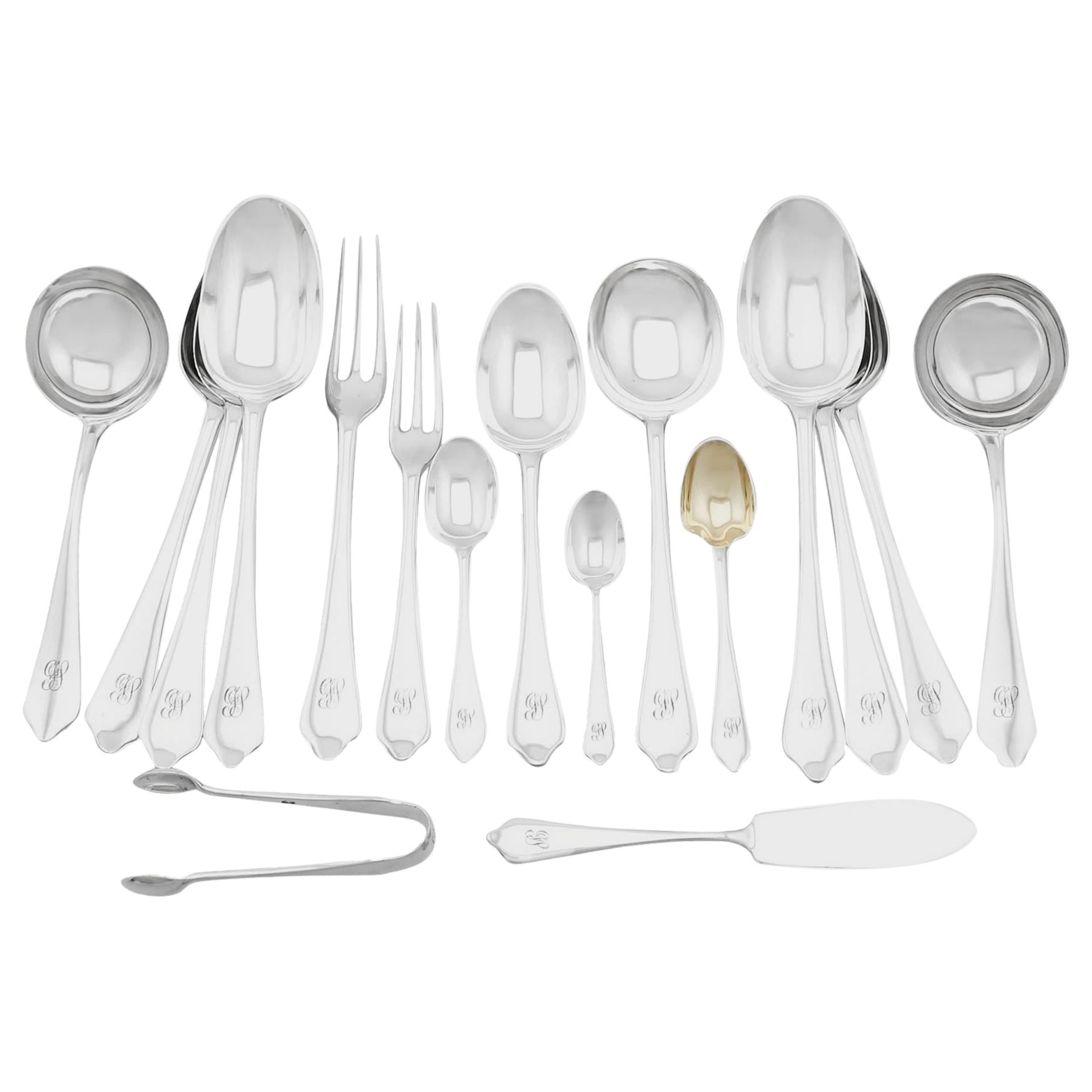 Sterling Silver Canteen of Cutlery for 12 Persons For Sale