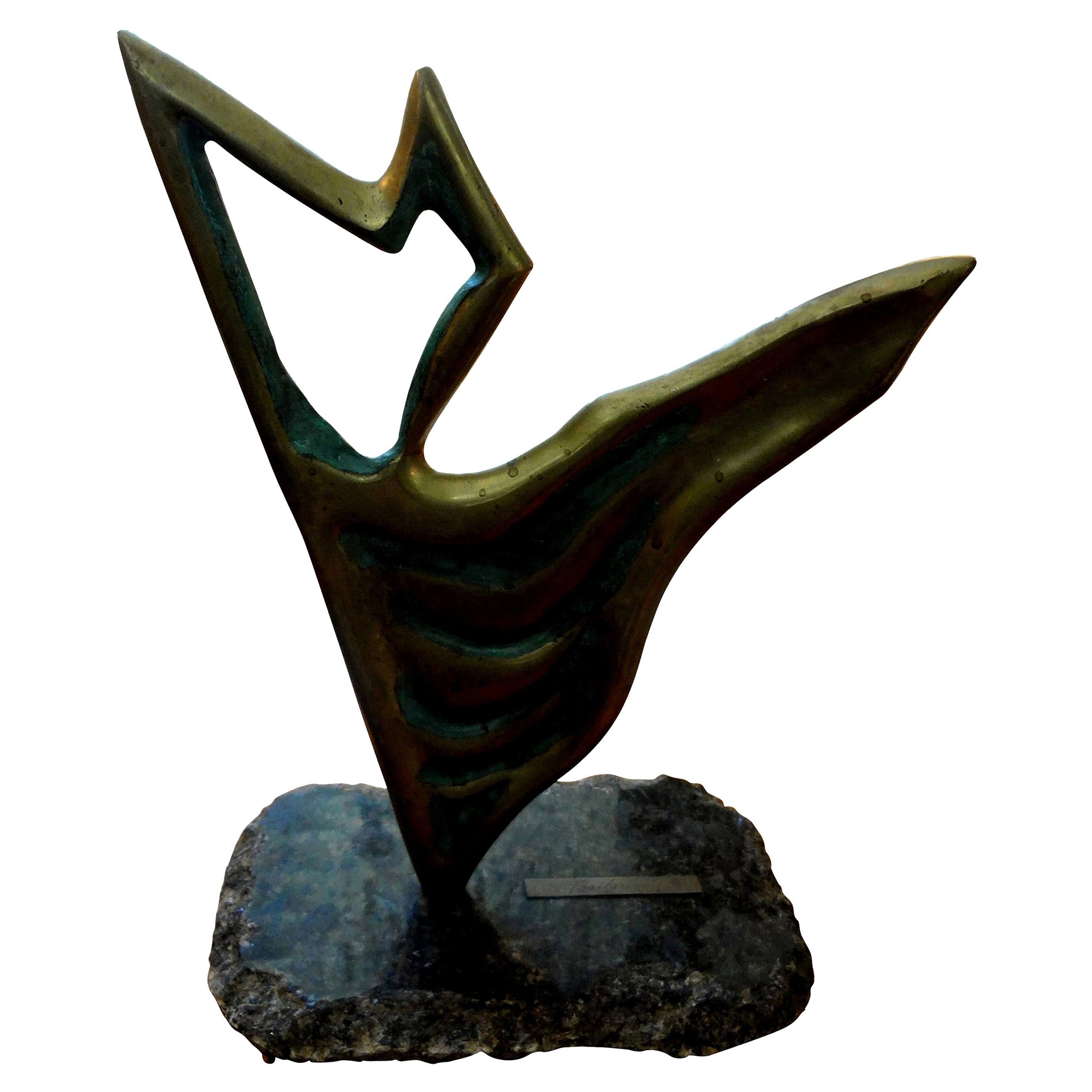 Midcentury Abstract Bronze Sculpture Signed Yone Di Alerigi For Sale