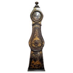 Antike schwedische Mora-Standuhr Schwarz-Gold Anfang 1800er Chinoiserie Original gestrichen