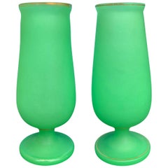 Pair of 19th Century Opaline Green Vases with Dated Sticker, circa 1820