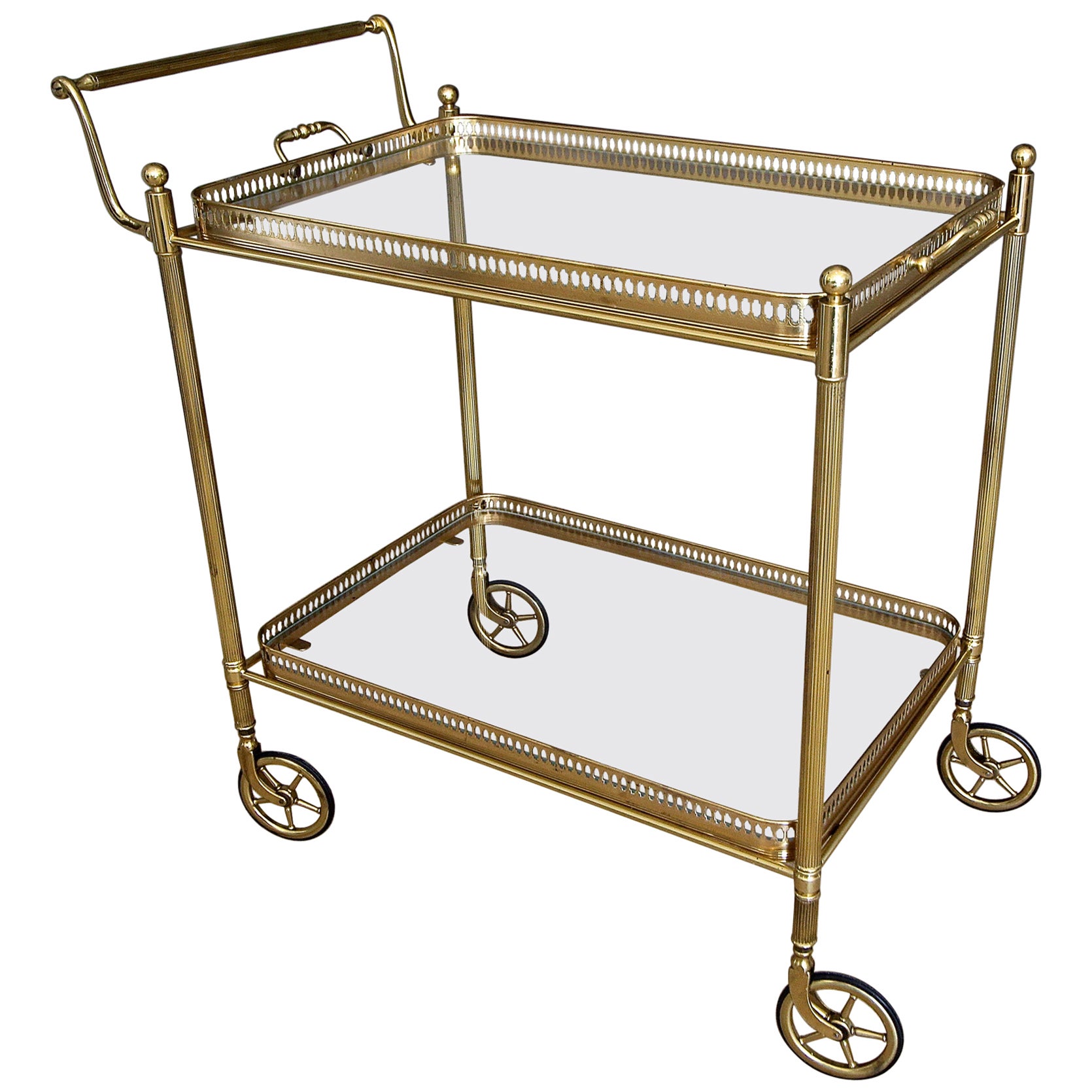 French Vintage Round Brass Bar Cart at 1stDibs
