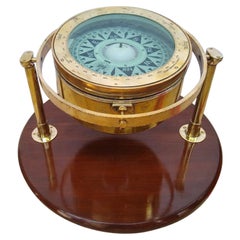 Brass Nautical Lifeboat Compass on Gimbaled Stand, English, 1940s