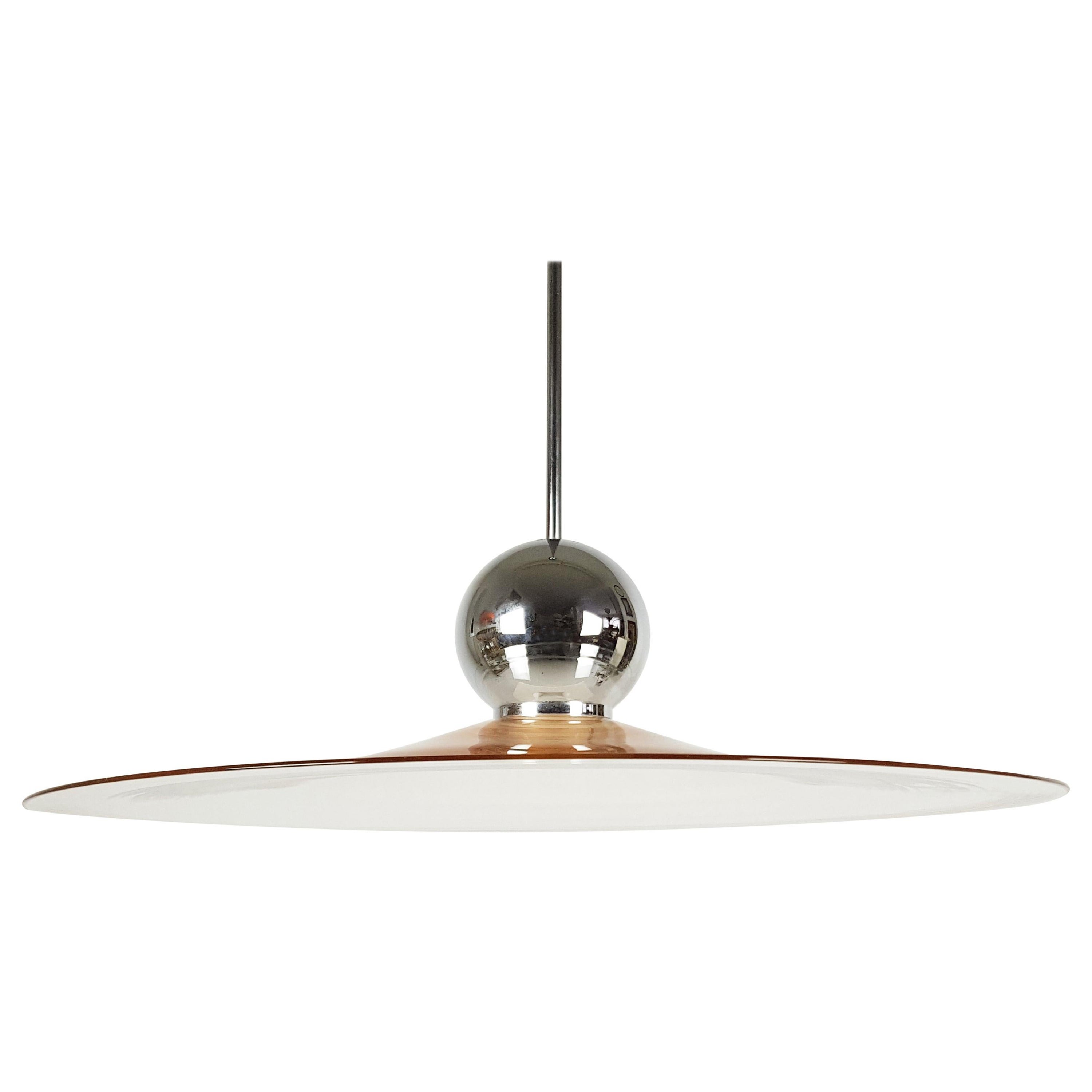 Pink Murano Glass Shade and Chrome-Plated Brass 1970s Pendant Lamp