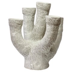 White Vintage European 'Coral' Pottery Candelabra, Candlestick Stand or Holder