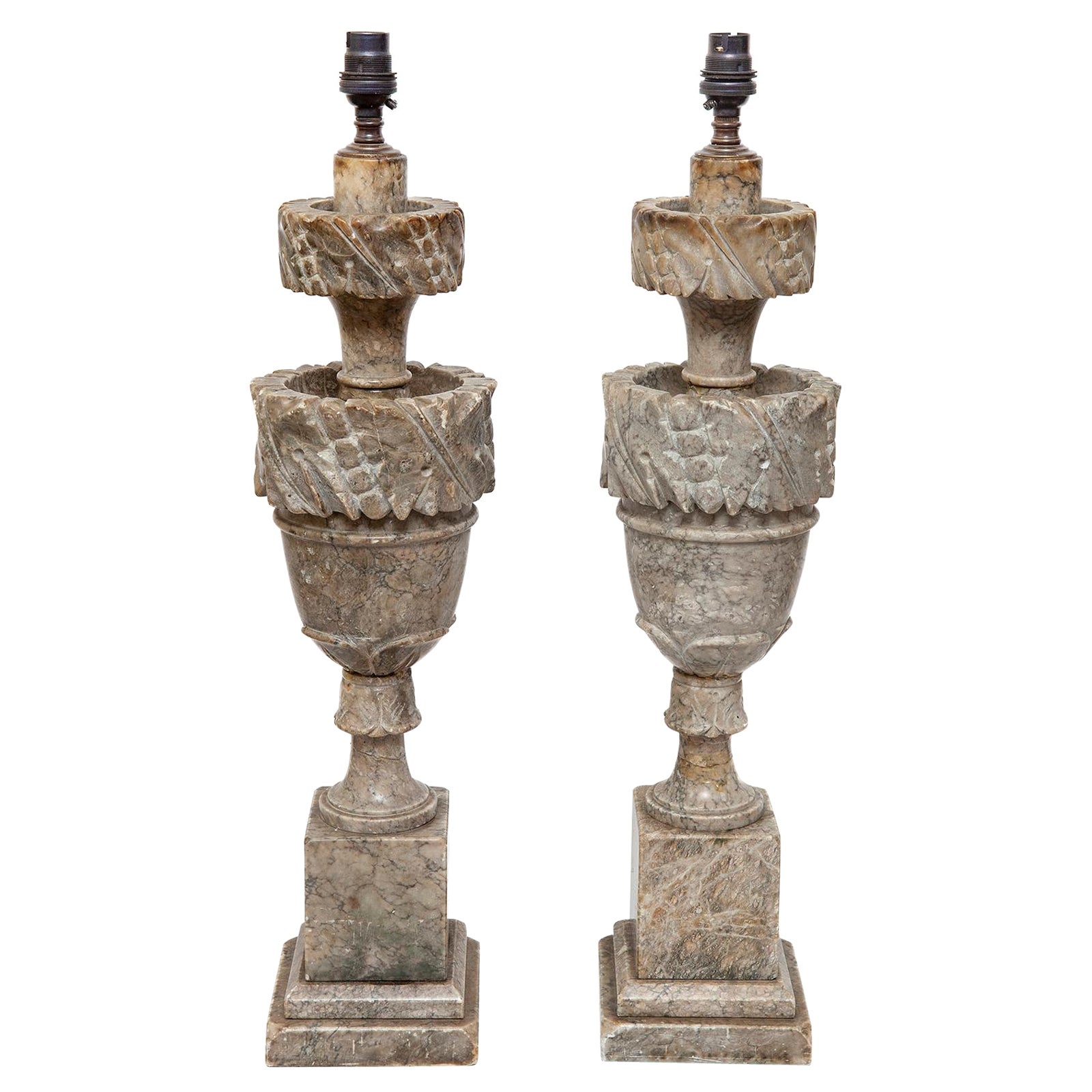 lamps table candlesticks pair marble neoclassical 21" high For Sale