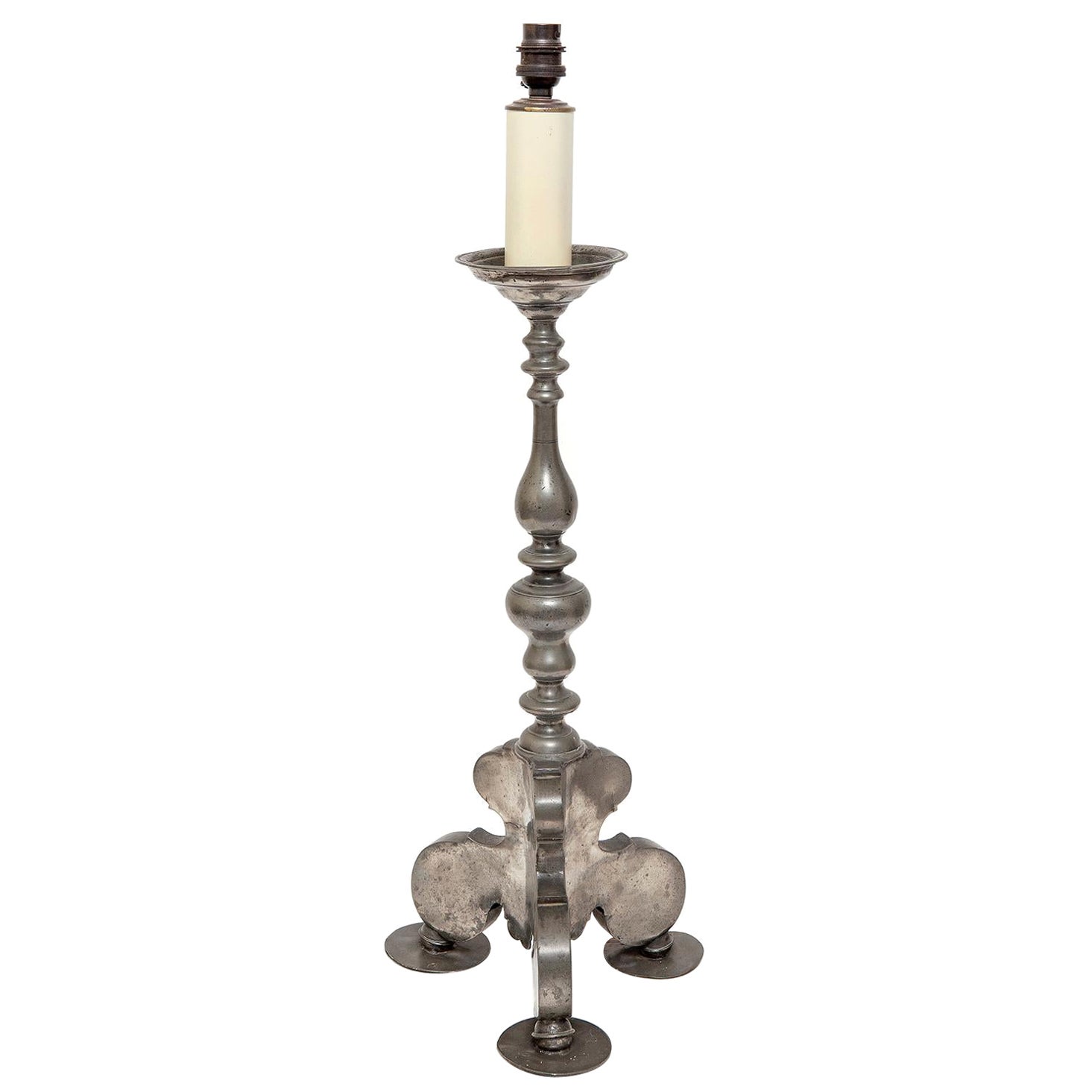 Lamp Table Candlestick Pewter 17th Century Baroque