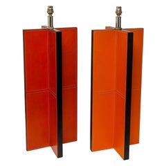 lamps pair vintage leather orange tall jean michel frank croisillon inspired 28"