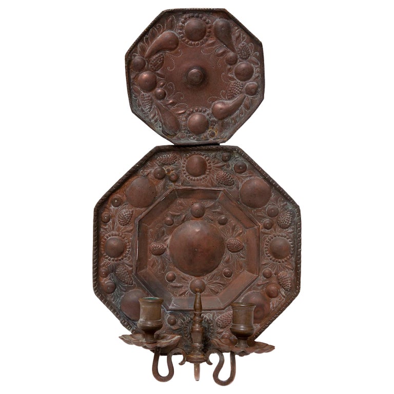 Sconce Wall Brass Repousse Dutch Fruit Grapes Cresting For Sale at 1stDibs