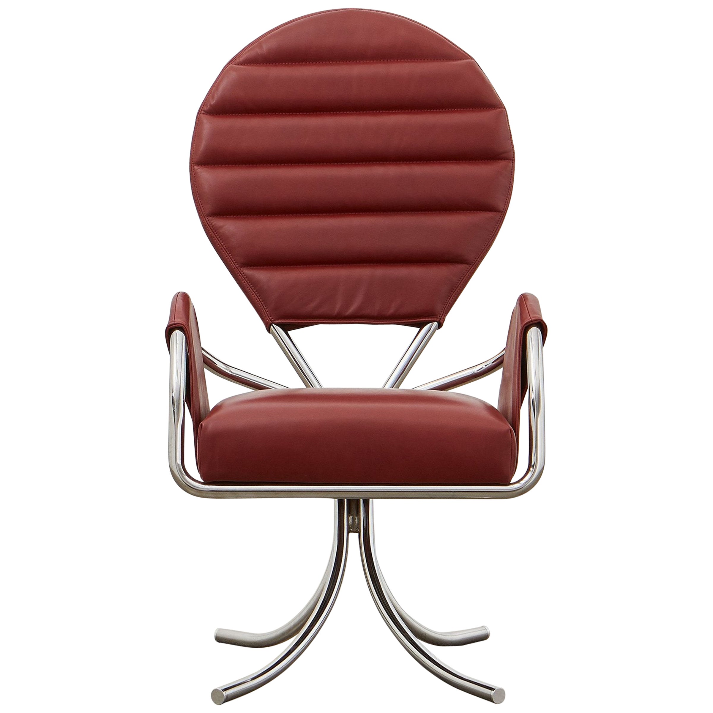 Leather And Chrome Swivel Chair For Sale at 1stDibs