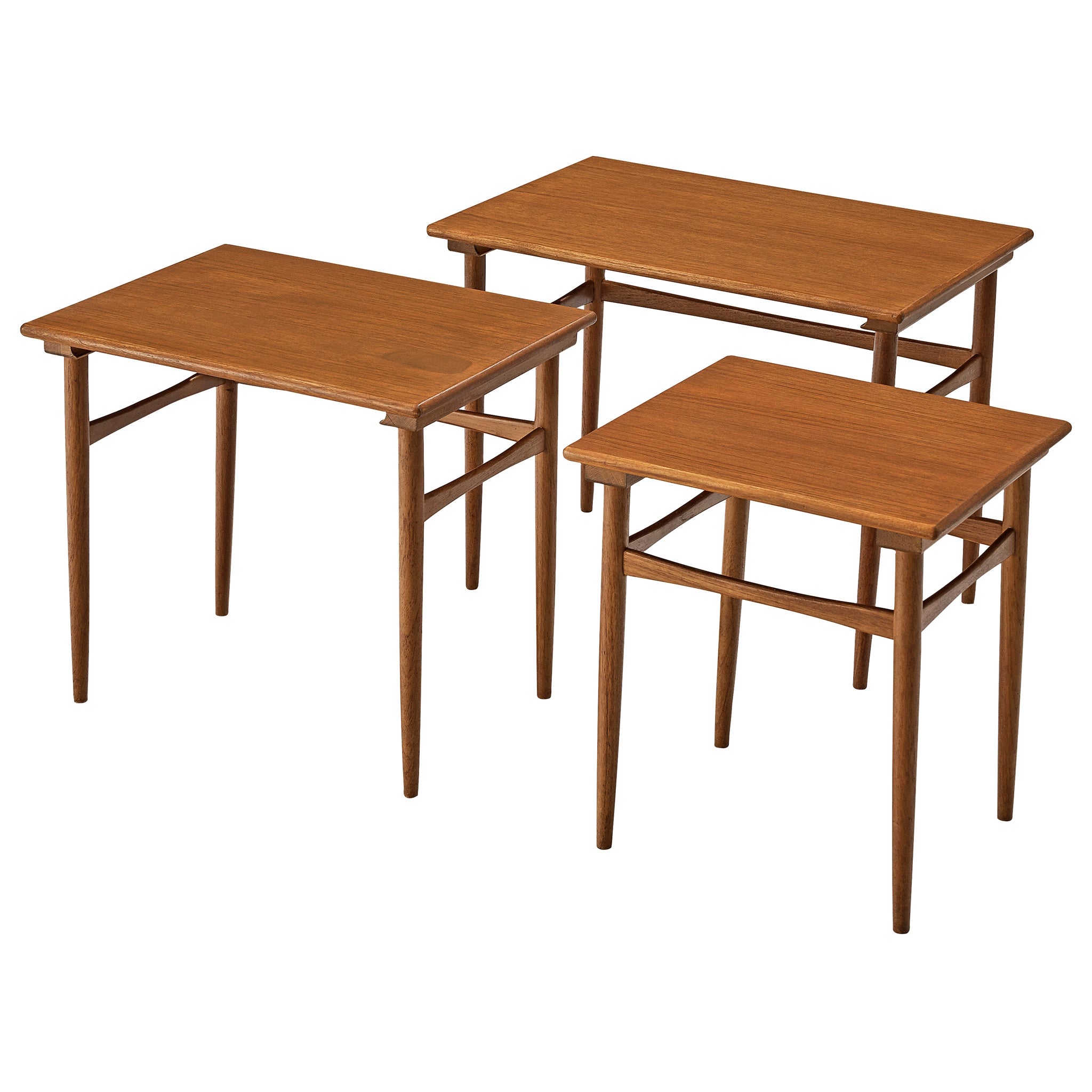 Elegant Set of Three Austrian Satin Walnut Wood Nesting Tables at 1stDibs