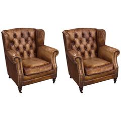 Pair of English Library Chairs with Distressed Leather 5