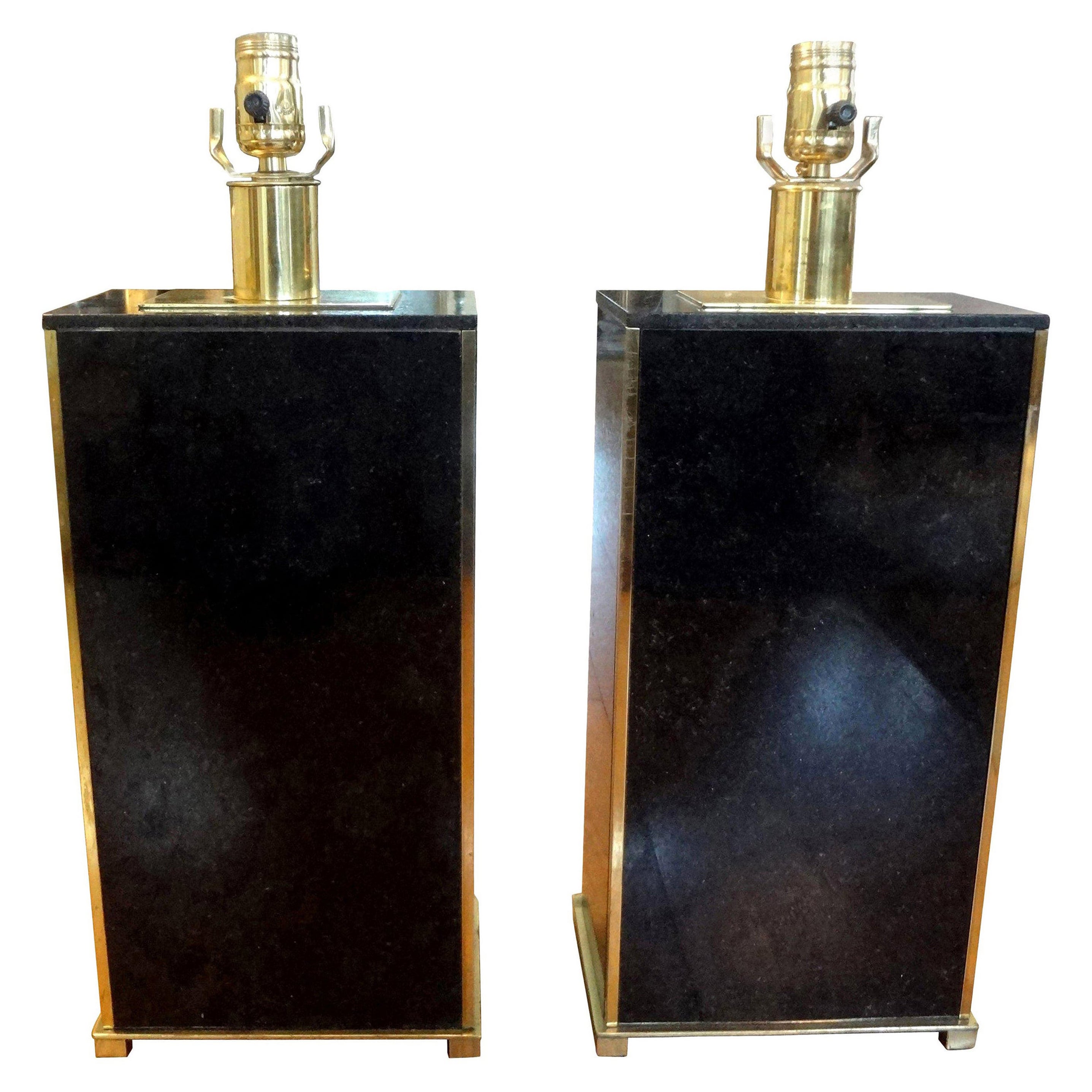 Pair of French Marble and Brass Lamps Attributed to Maison Charles