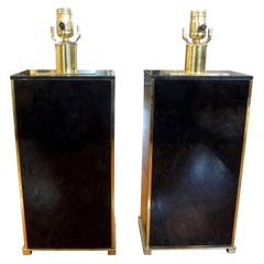 Retro Pair of French Marble and Brass Lamps Attributed to Maison Charles